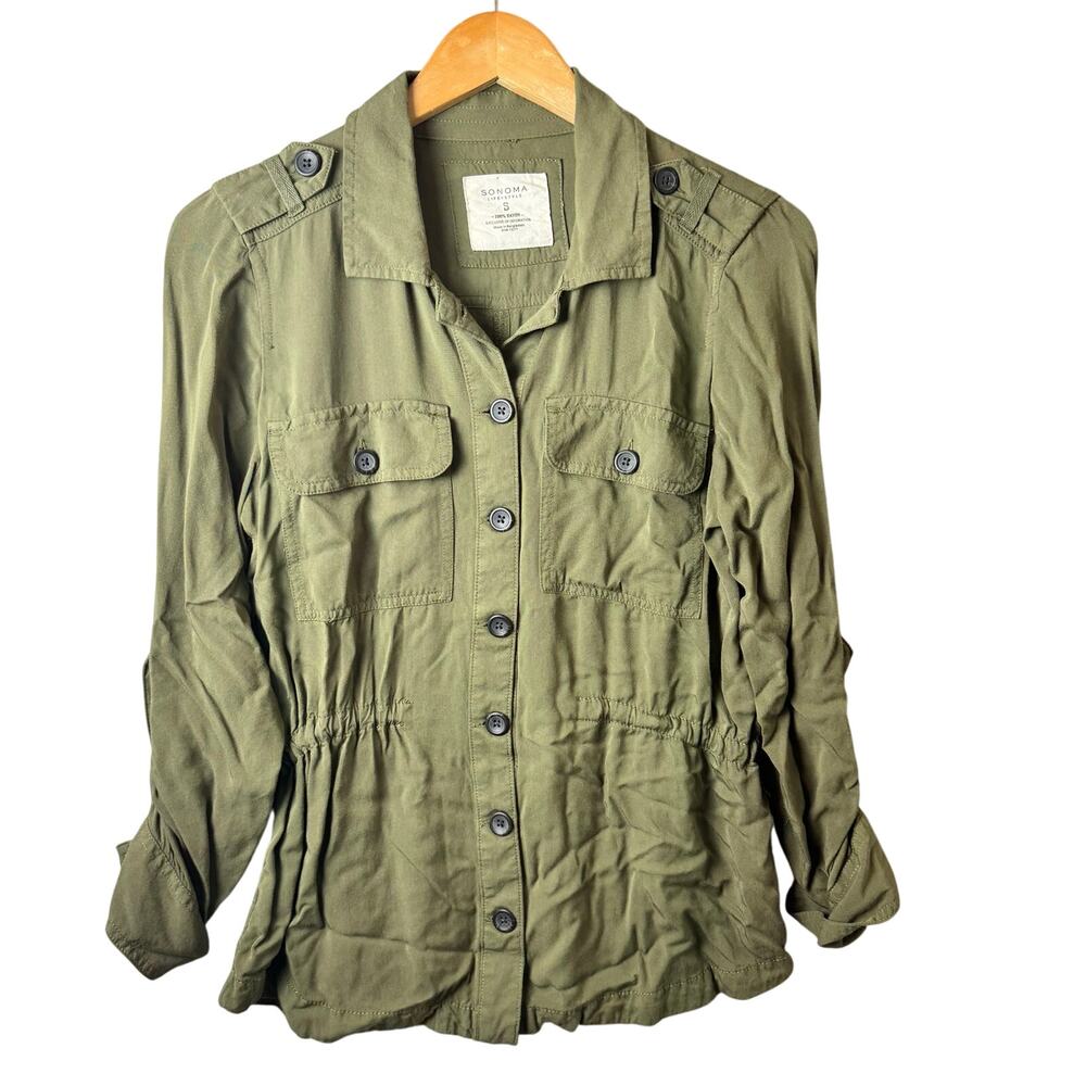 Sonoma Top Women’s Small Cargo Utility Army Green Pockets Minimalist Boho Tunic